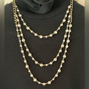 Triple Strand Long Rhinestone Necklace